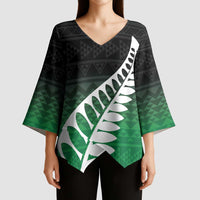 Green Silver Fern Spirit Taniko Tukutuku Personalised Kimono Sleeve Blouse - Polynesian Pride