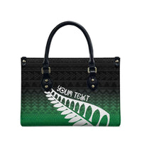 Green Silver Fern Spirit Taniko Tukutuku Personalised Leather Bag - Polynesian Pride
