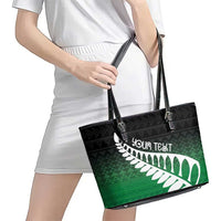 Green Silver Fern Spirit Taniko Tukutuku Personalised Leather Tote Bag