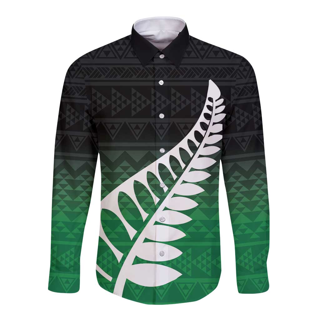 Green Silver Fern Spirit Taniko Tukutuku Personalised Long Sleeve Button Shirt LT9 Unisex Green - Polynesian Pride