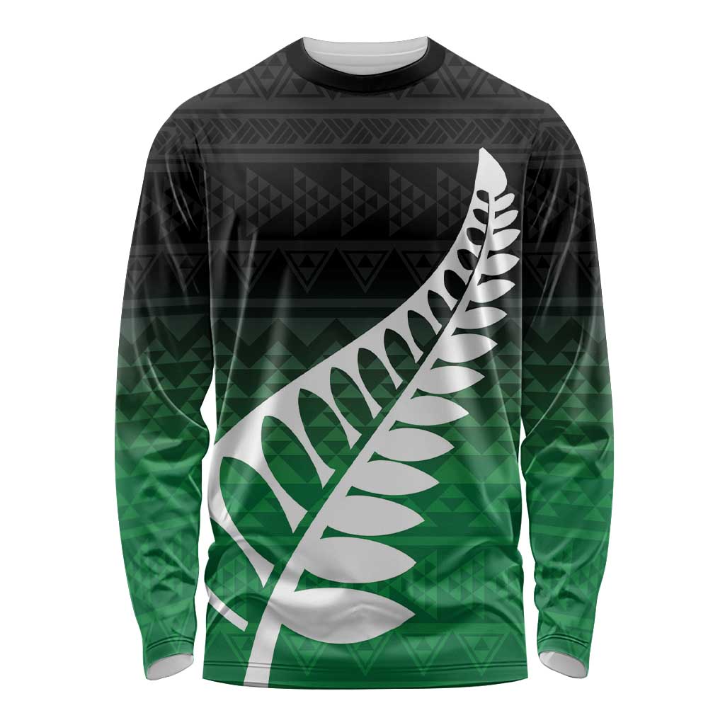 Green Silver Fern Spirit Taniko Tukutuku Personalised Long Sleeve Shirt LT9 Unisex Green - Polynesian Pride