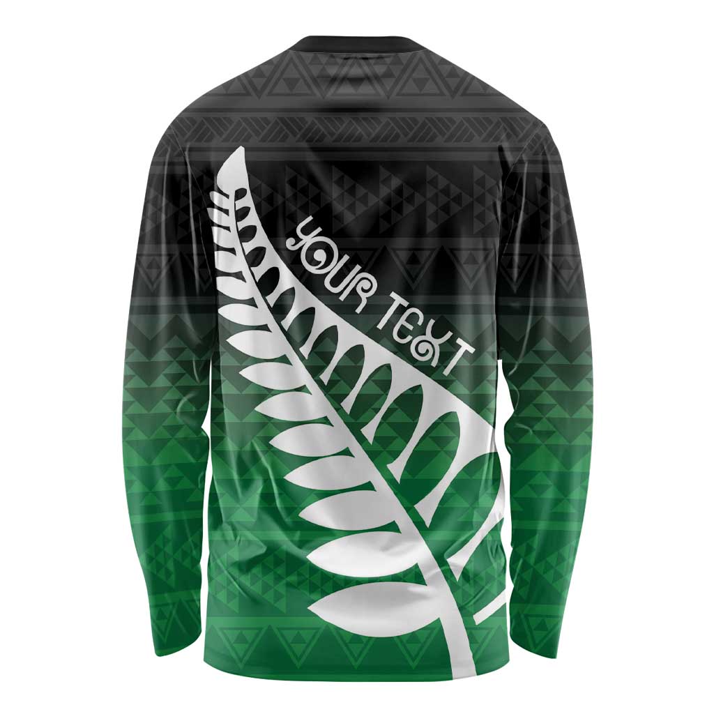 Green Silver Fern Spirit Taniko Tukutuku Personalised Long Sleeve Shirt LT9 - Polynesian Pride
