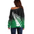 Green Silver Fern Spirit Taniko Tukutuku Personalised Off Shoulder Sweater