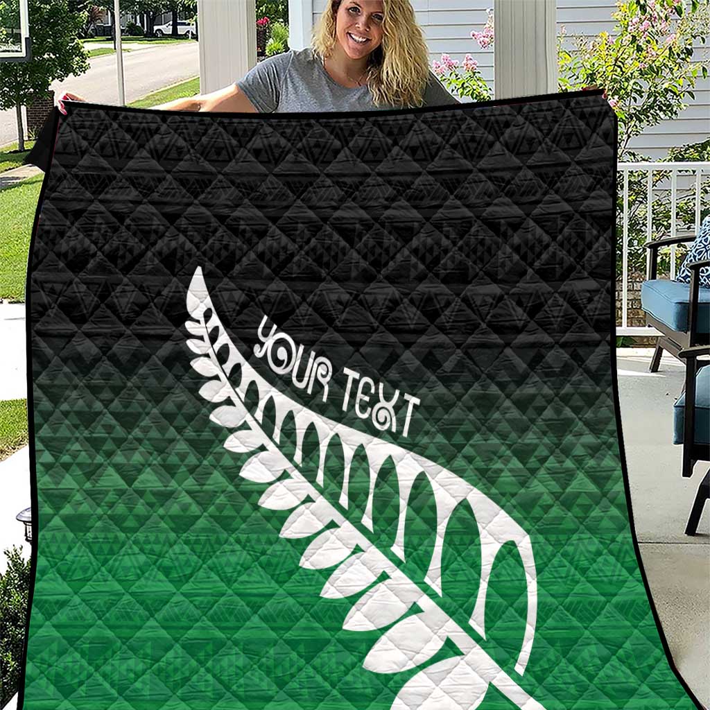 Green Silver Fern Spirit Taniko Tukutuku Personalised Quilt