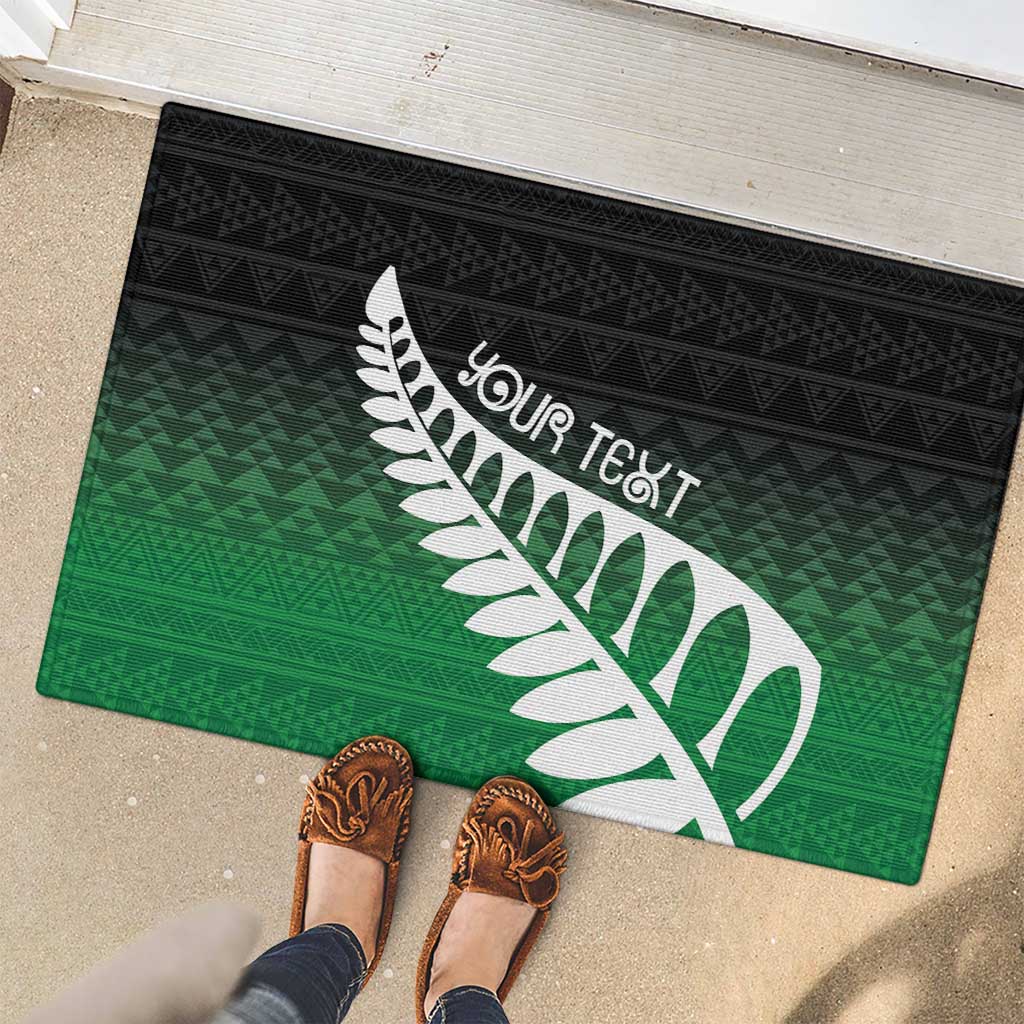 Green Silver Fern Spirit Taniko Tukutuku Personalised Rubber Doormat LT9 - Polynesian Pride