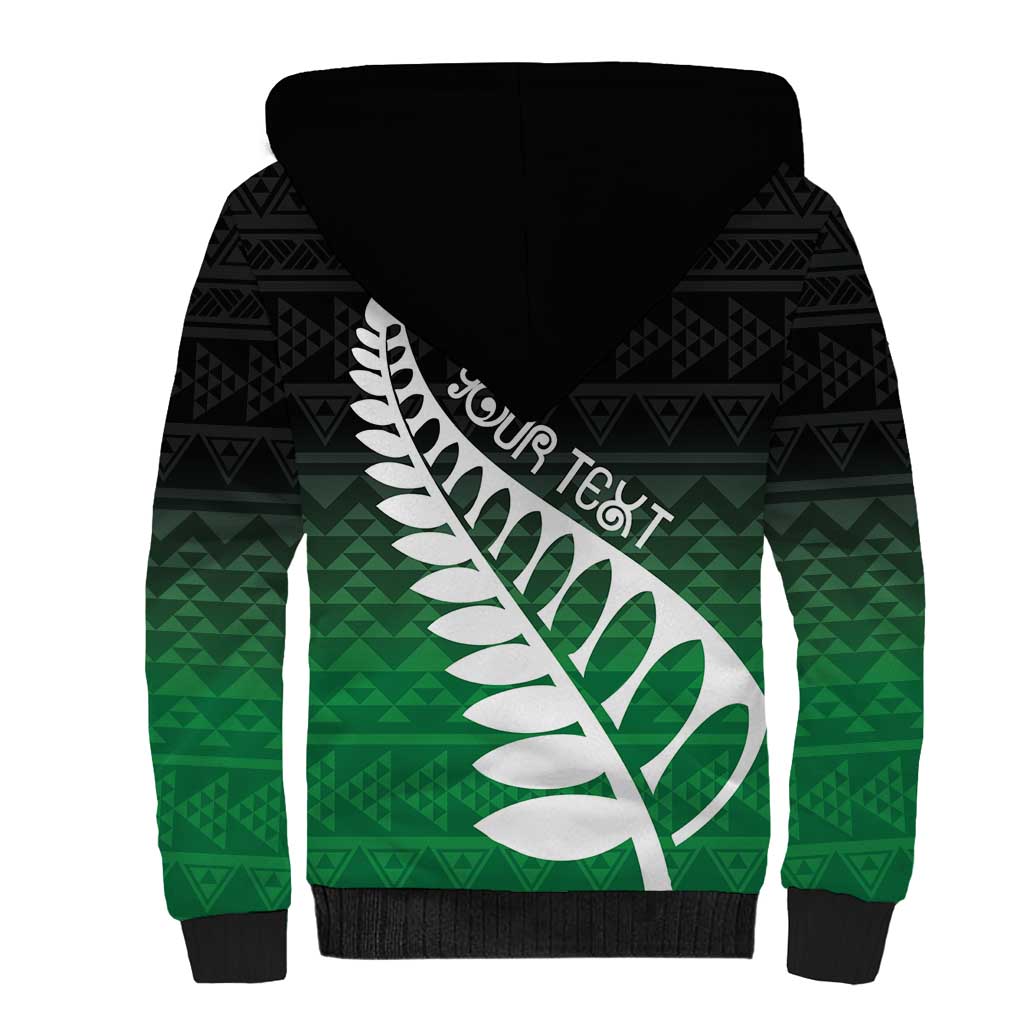 Green Silver Fern Spirit Taniko Tukutuku Personalised Sherpa Hoodie LT9 - Polynesian Pride