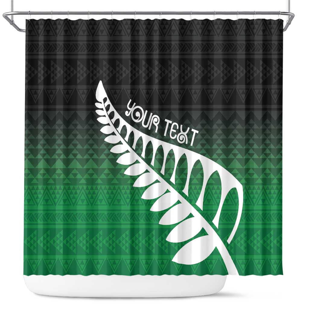 Green Silver Fern Spirit Taniko Tukutuku Personalised Shower Curtain