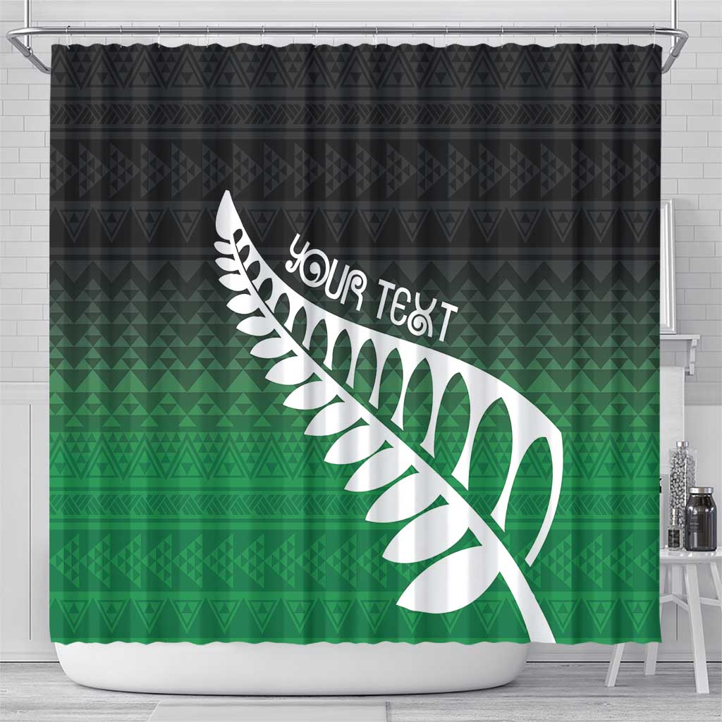 Green Silver Fern Spirit Taniko Tukutuku Personalised Shower Curtain