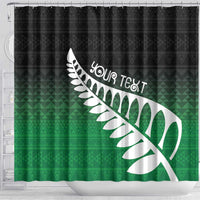 Green Silver Fern Spirit Taniko Tukutuku Personalised Shower Curtain