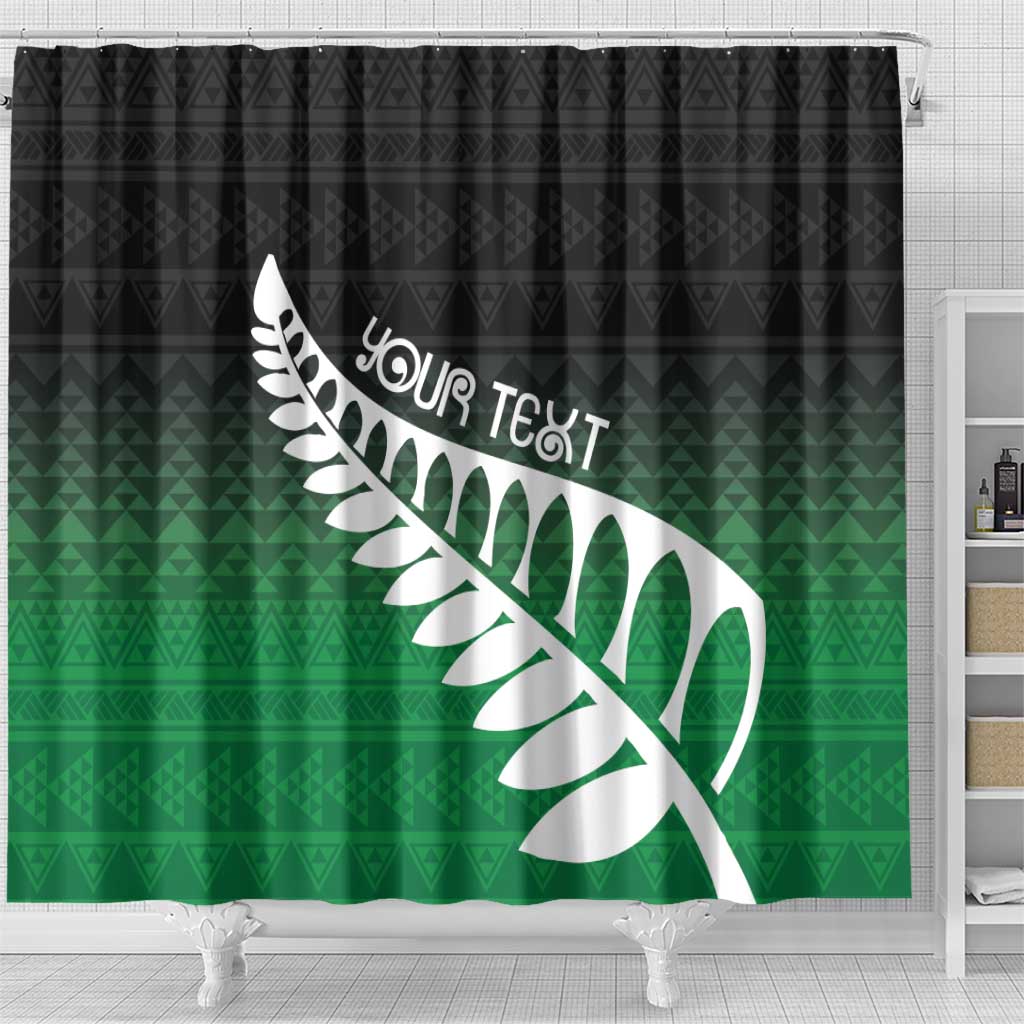 Green Silver Fern Spirit Taniko Tukutuku Personalised Shower Curtain