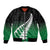 Green Silver Fern Spirit Taniko Tukutuku Personalised Sleeve Zip Bomber Jacket