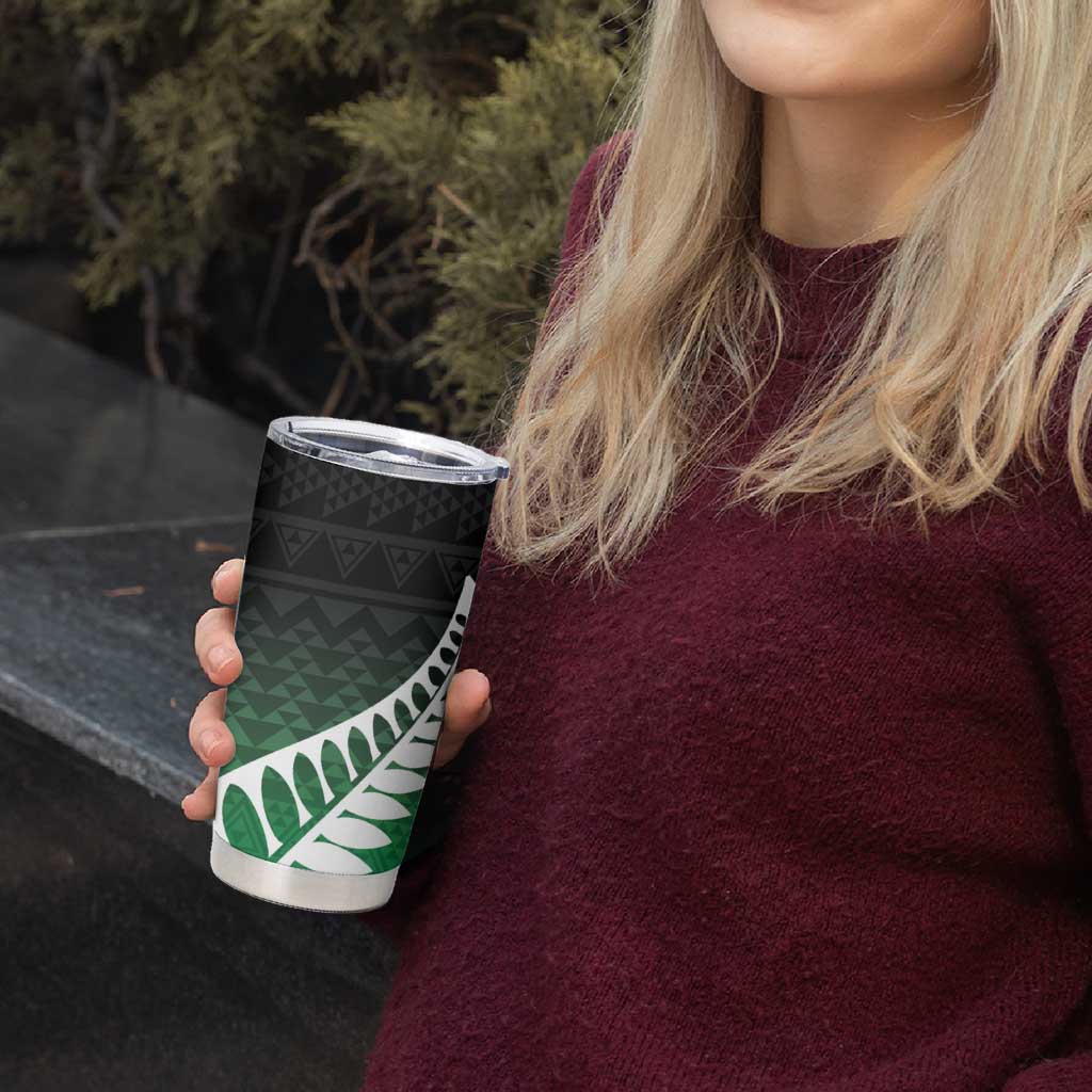 Green Silver Fern Spirit Taniko Tukutuku Personalised Tumbler Cup LT9 - Polynesian Pride