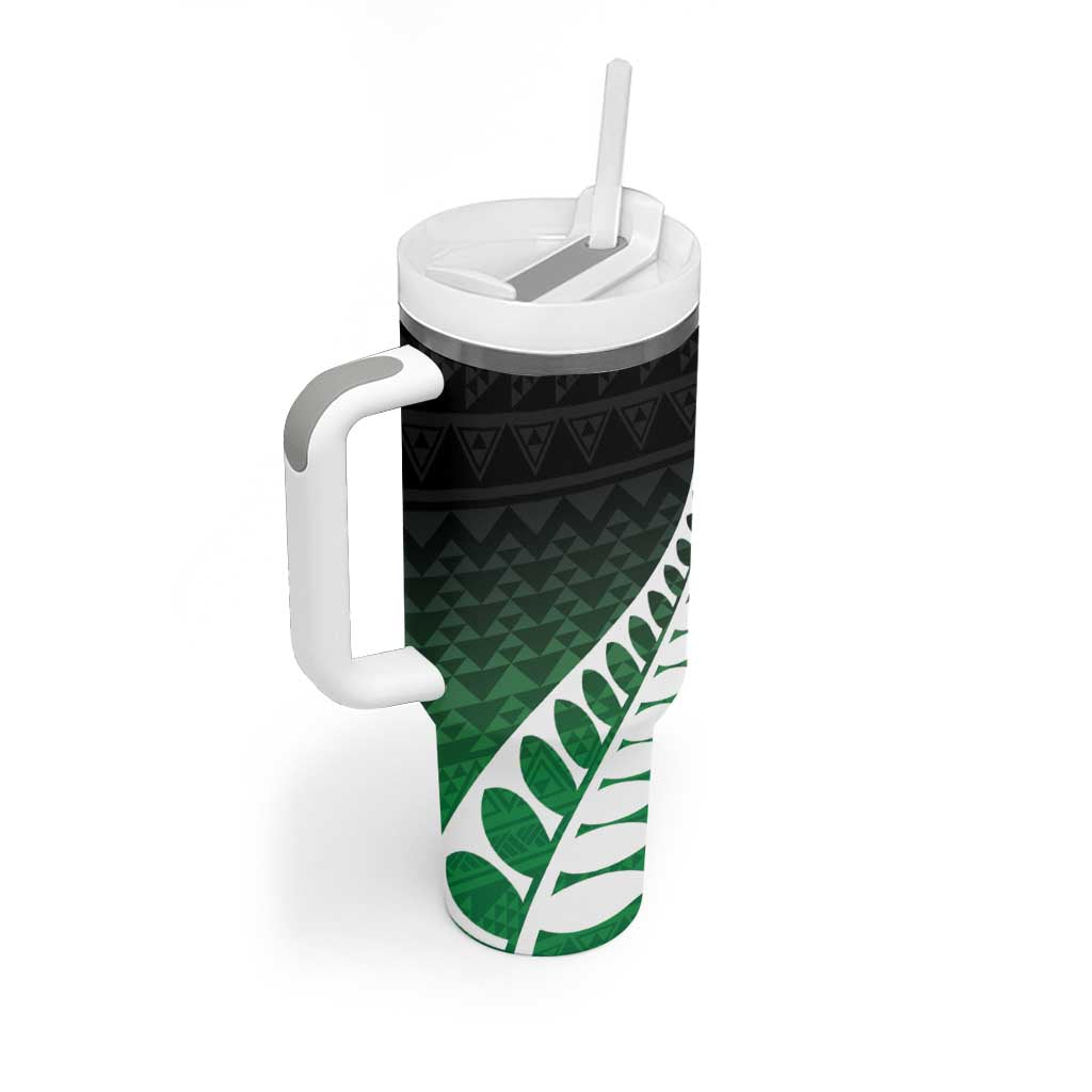 Green Silver Fern Spirit Taniko Tukutuku Personalised Tumbler With Handle LT9 - Polynesian Pride