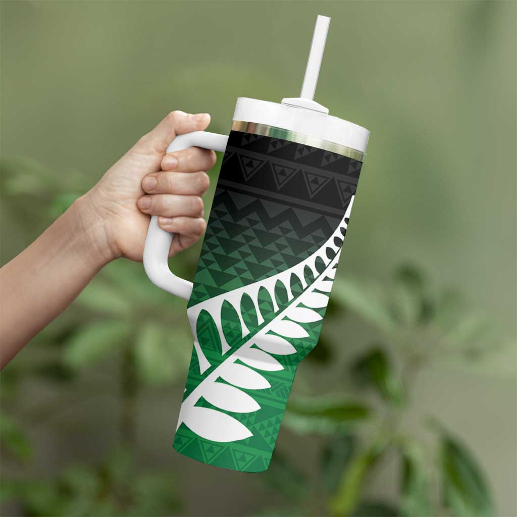 Green Silver Fern Spirit Taniko Tukutuku Personalised Tumbler With Handle LT9 - Polynesian Pride