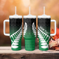 Green Silver Fern Spirit Taniko Tukutuku Personalised Tumbler With Handle LT9 - Polynesian Pride