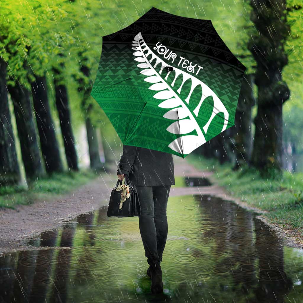 Green Silver Fern Spirit Taniko Tukutuku Personalised Umbrella - Polynesian Pride