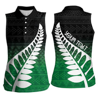 Green Silver Fern Spirit Taniko Tukutuku Personalised Women Sleeveless Polo Shirt