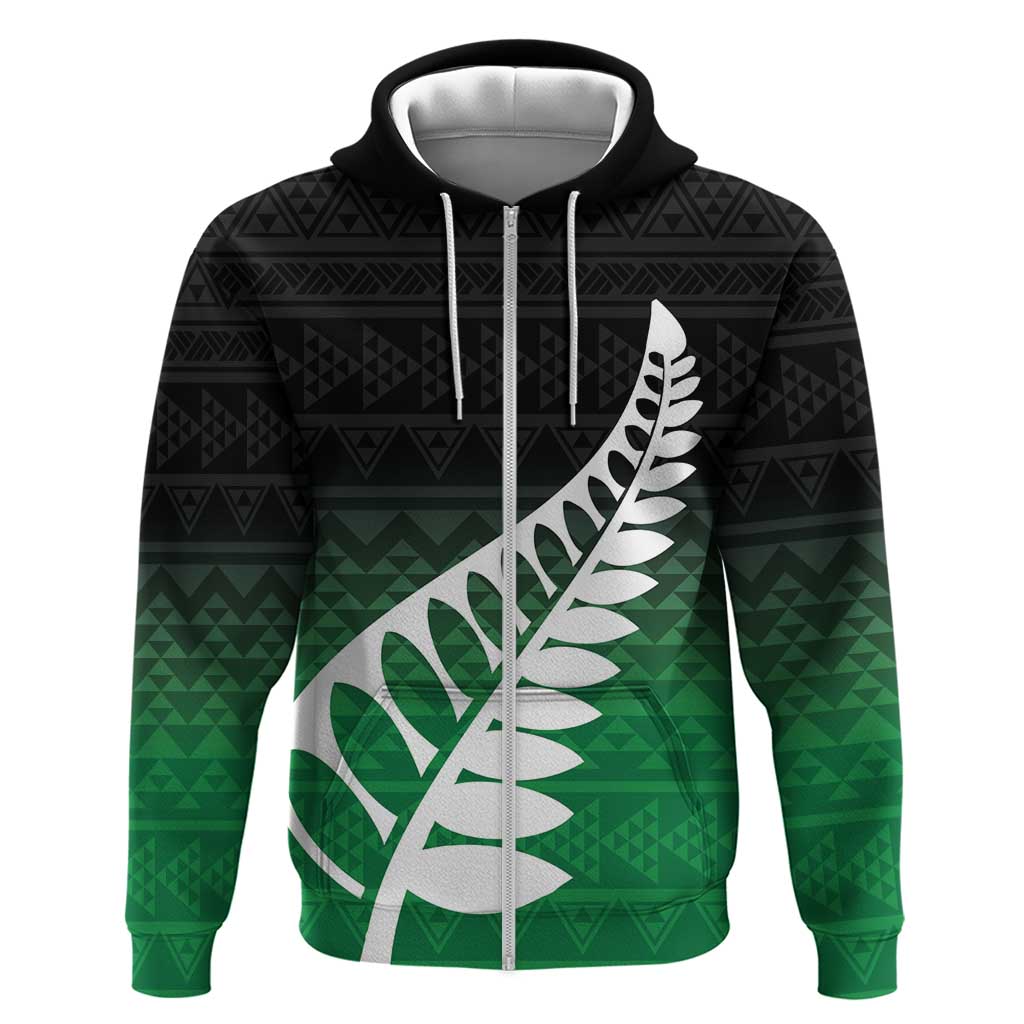 Green Silver Fern Spirit Taniko Tukutuku Personalised Zip Hoodie