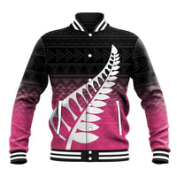 Pink Silver Fern Spirit Taniko Tukutuku Personalised Baseball Jacket