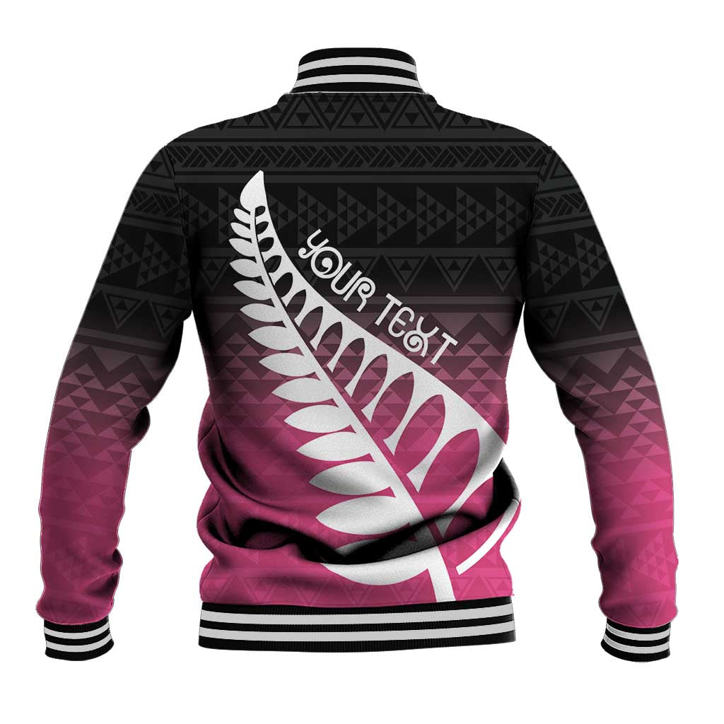 Pink Silver Fern Spirit Taniko Tukutuku Personalised Baseball Jacket