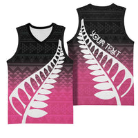Pink Silver Fern Spirit Taniko Tukutuku Personalised Basketball Jersey - Polynesian Pride