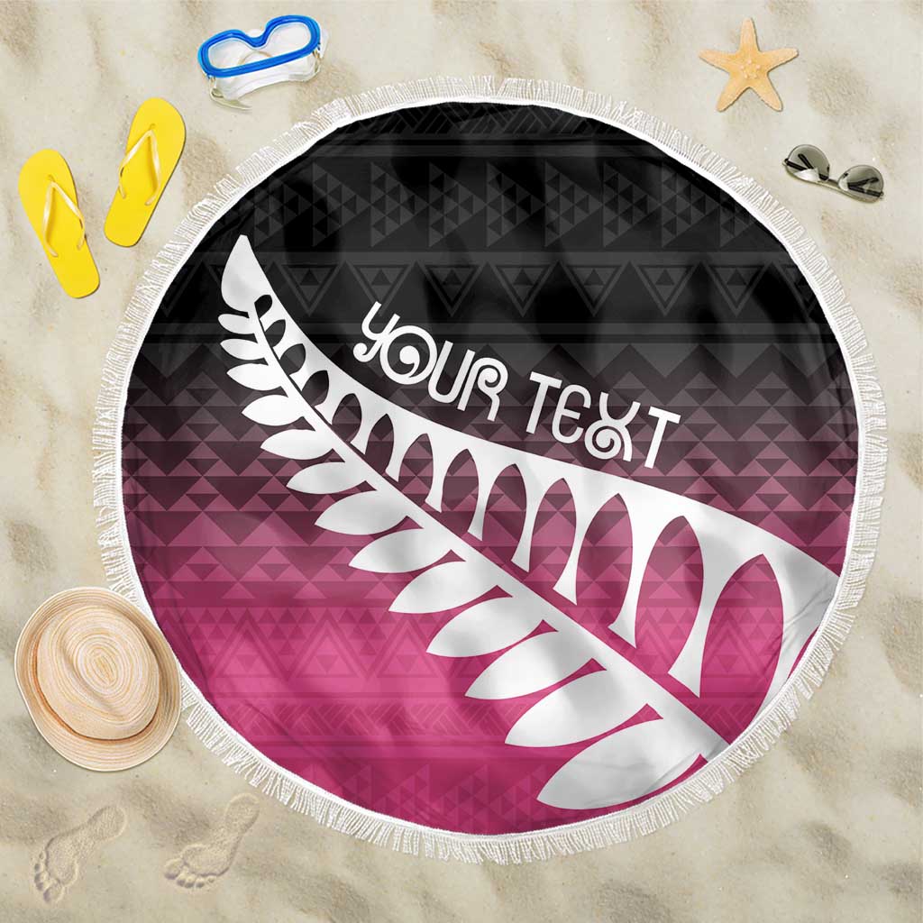 Pink Silver Fern Spirit Taniko Tukutuku Personalised Beach Blanket LT9 One Size 150cm Pink - Polynesian Pride
