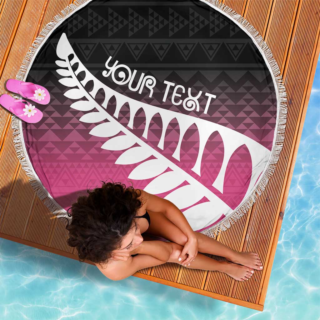 Pink Silver Fern Spirit Taniko Tukutuku Personalised Beach Blanket LT9 - Polynesian Pride