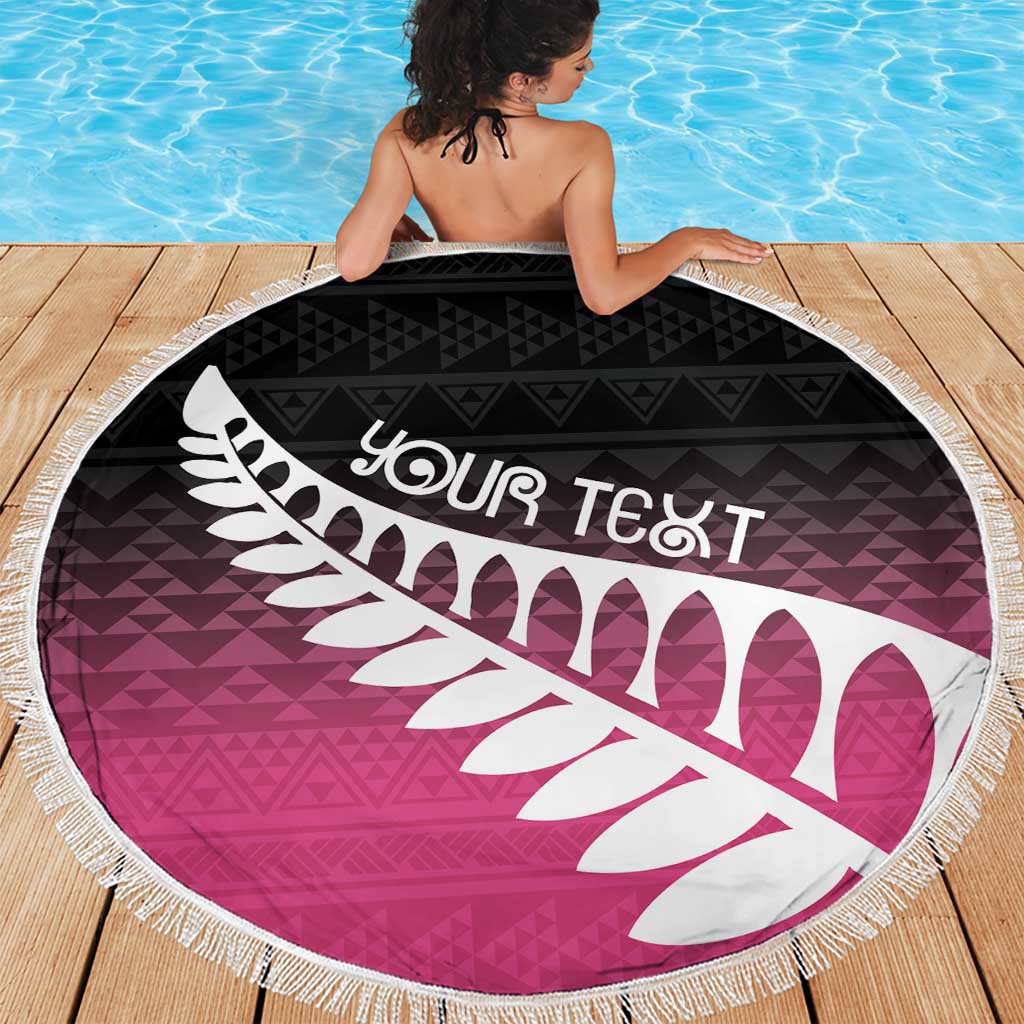 Pink Silver Fern Spirit Taniko Tukutuku Personalised Beach Blanket LT9 - Polynesian Pride