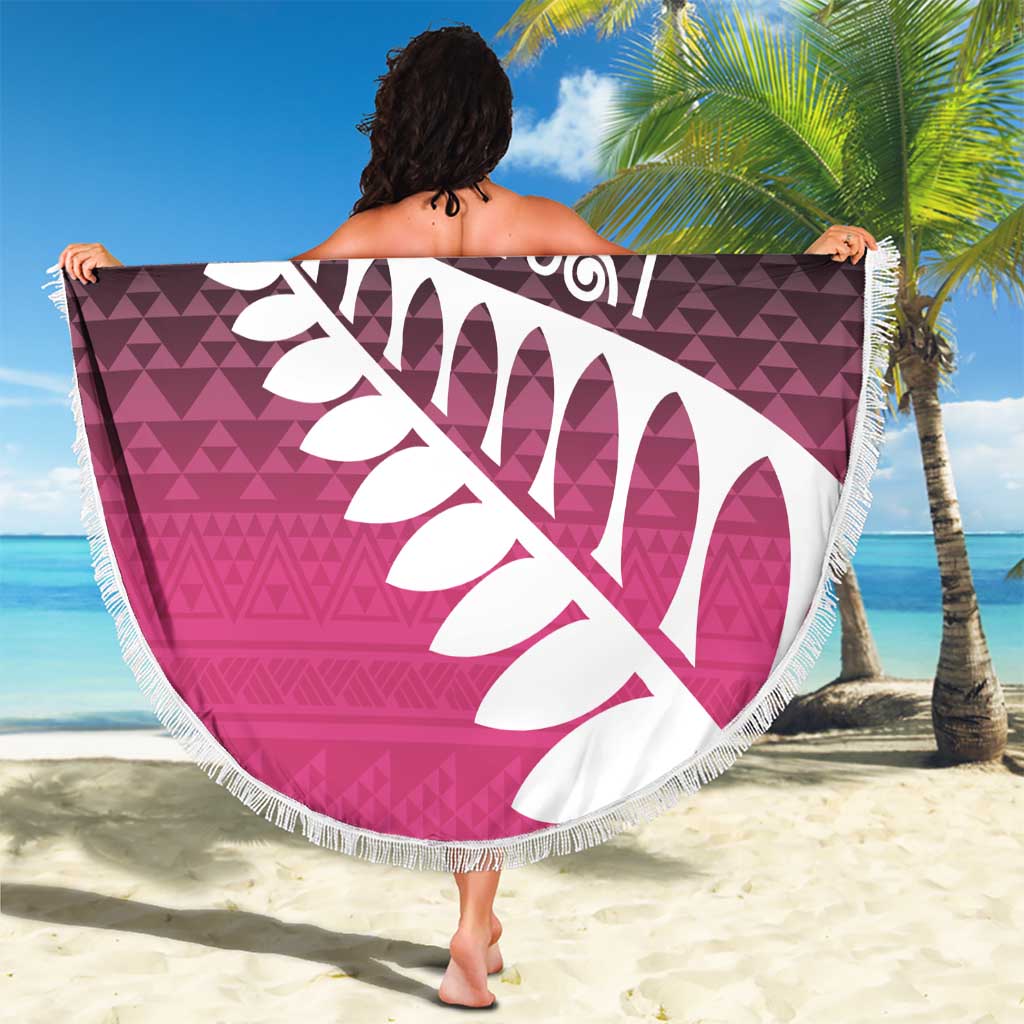 Pink Silver Fern Spirit Taniko Tukutuku Personalised Beach Blanket LT9 - Polynesian Pride