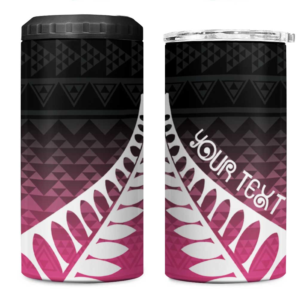 Pink Silver Fern Spirit Taniko Tukutuku Personalised 4 in 1 Can Cooler Tumbler LT9 One Size: 16 oz Pink - Polynesian Pride