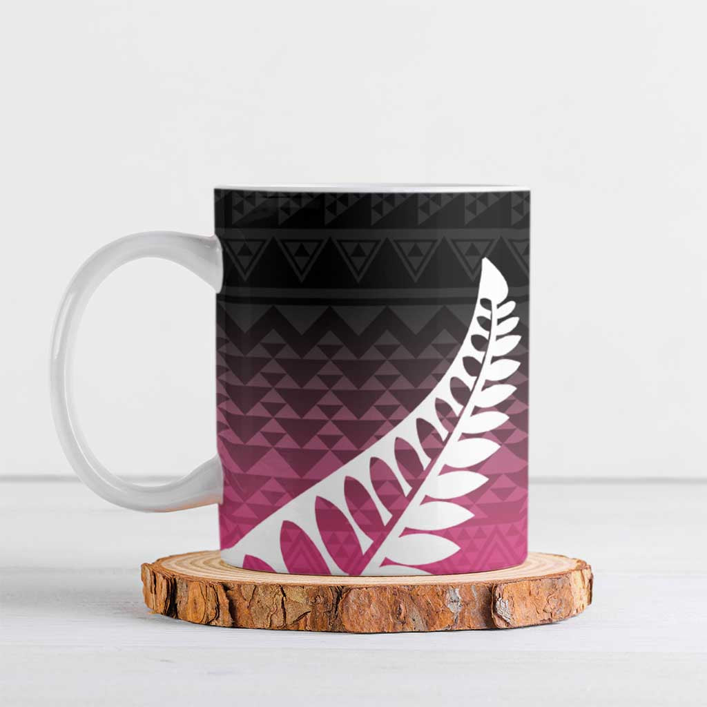 Pink Silver Fern Spirit Taniko Tukutuku Personalised Ceramic Mug - Polynesian Pride