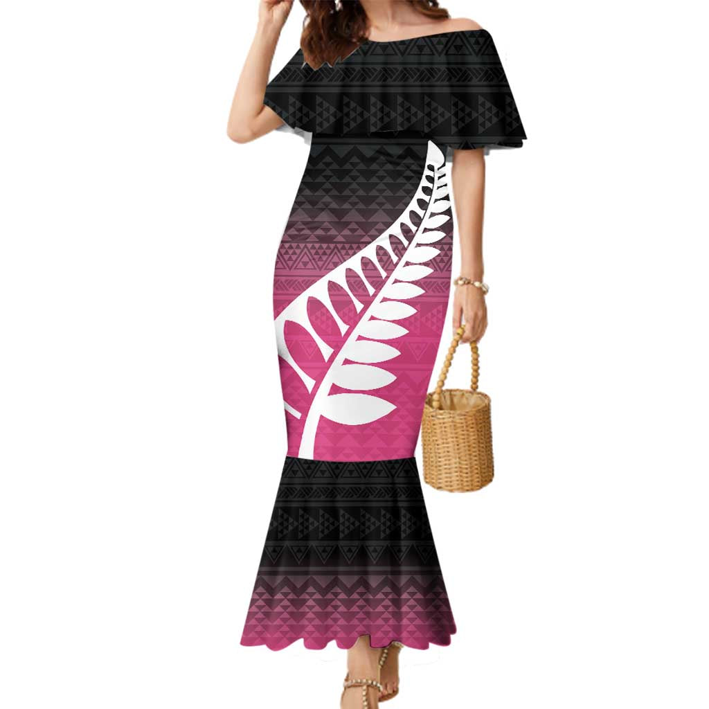 Pink Silver Fern Spirit Taniko Tukutuku Personalised Family Matching Mermaid Dress and Hawaiian Shirt