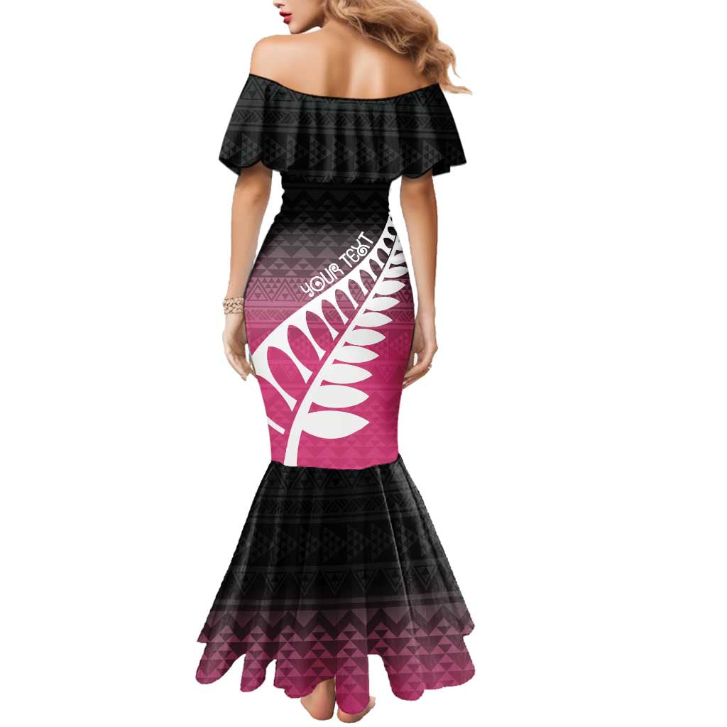 Pink Silver Fern Spirit Taniko Tukutuku Personalised Family Matching Mermaid Dress and Hawaiian Shirt