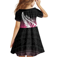 Pink Silver Fern Spirit Taniko Tukutuku Personalised Family Matching Off The Shoulder Long Sleeve Dress and Hawaiian Shirt