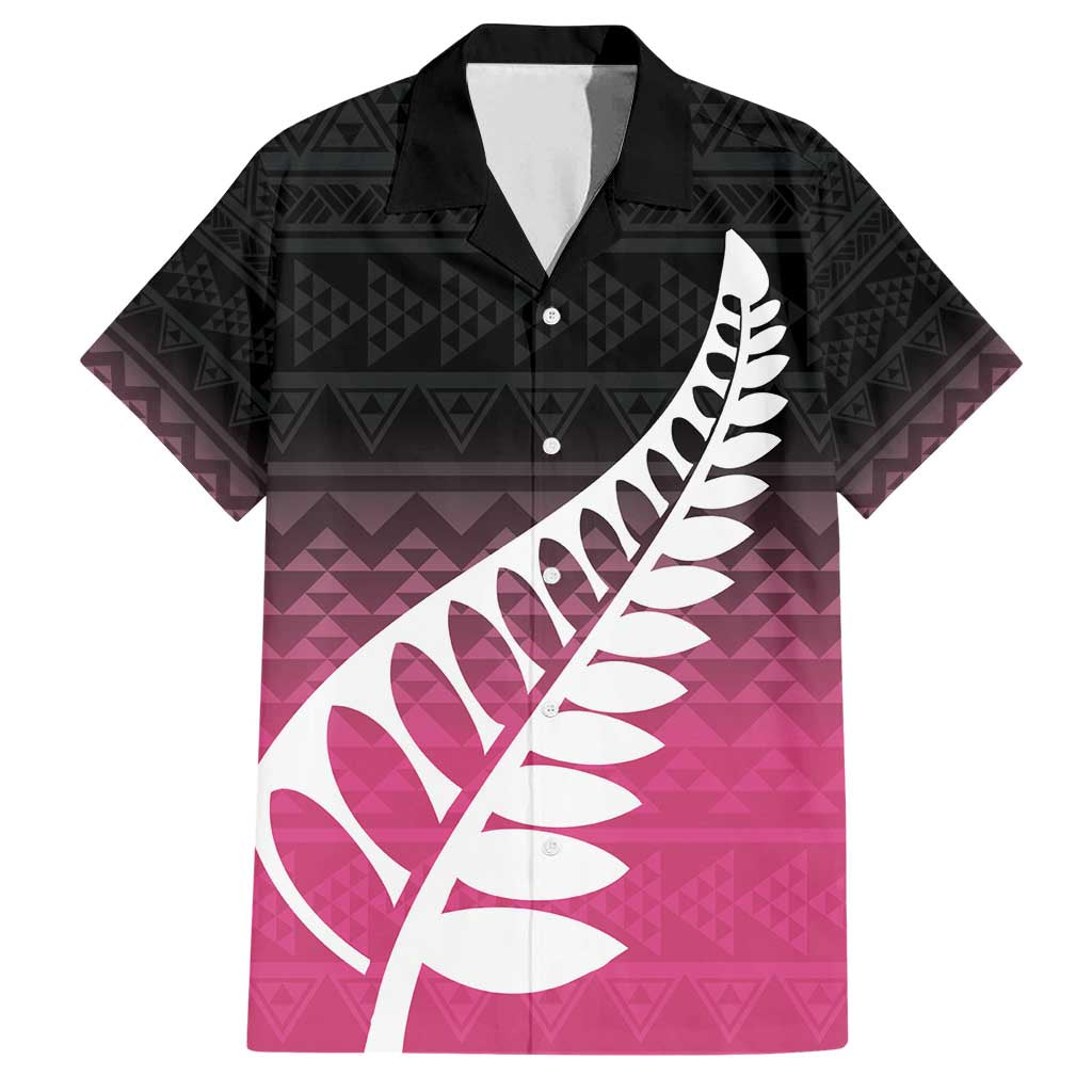 Pink Silver Fern Spirit Taniko Tukutuku Personalised Family Matching Off Shoulder Maxi Dress and Hawaiian Shirt