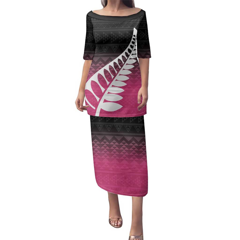 Pink Silver Fern Spirit Taniko Tukutuku Personalised Family Matching Puletasi and Hawaiian Shirt