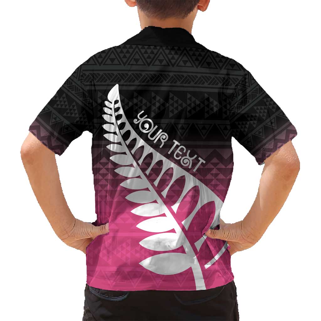 Pink Silver Fern Spirit Taniko Tukutuku Personalised Family Matching Summer Maxi Dress and Hawaiian Shirt