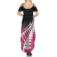 Pink Silver Fern Spirit Taniko Tukutuku Personalised Family Matching Summer Maxi Dress and Hawaiian Shirt