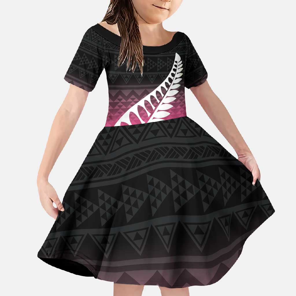 Pink Silver Fern Spirit Taniko Tukutuku Personalised Family Matching Tank Maxi Dress and Hawaiian Shirt