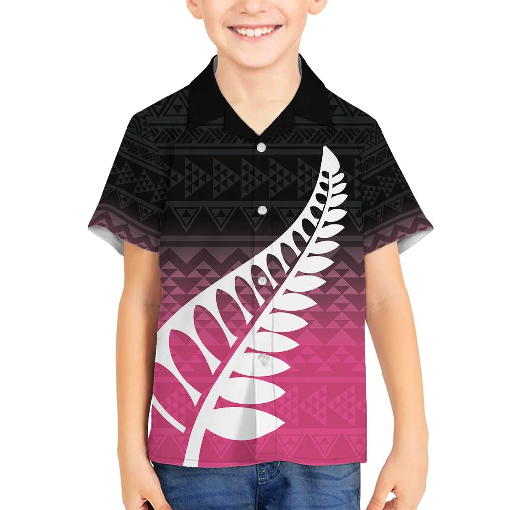 Pink Silver Fern Spirit Taniko Tukutuku Personalised Family Matching Tank Maxi Dress and Hawaiian Shirt