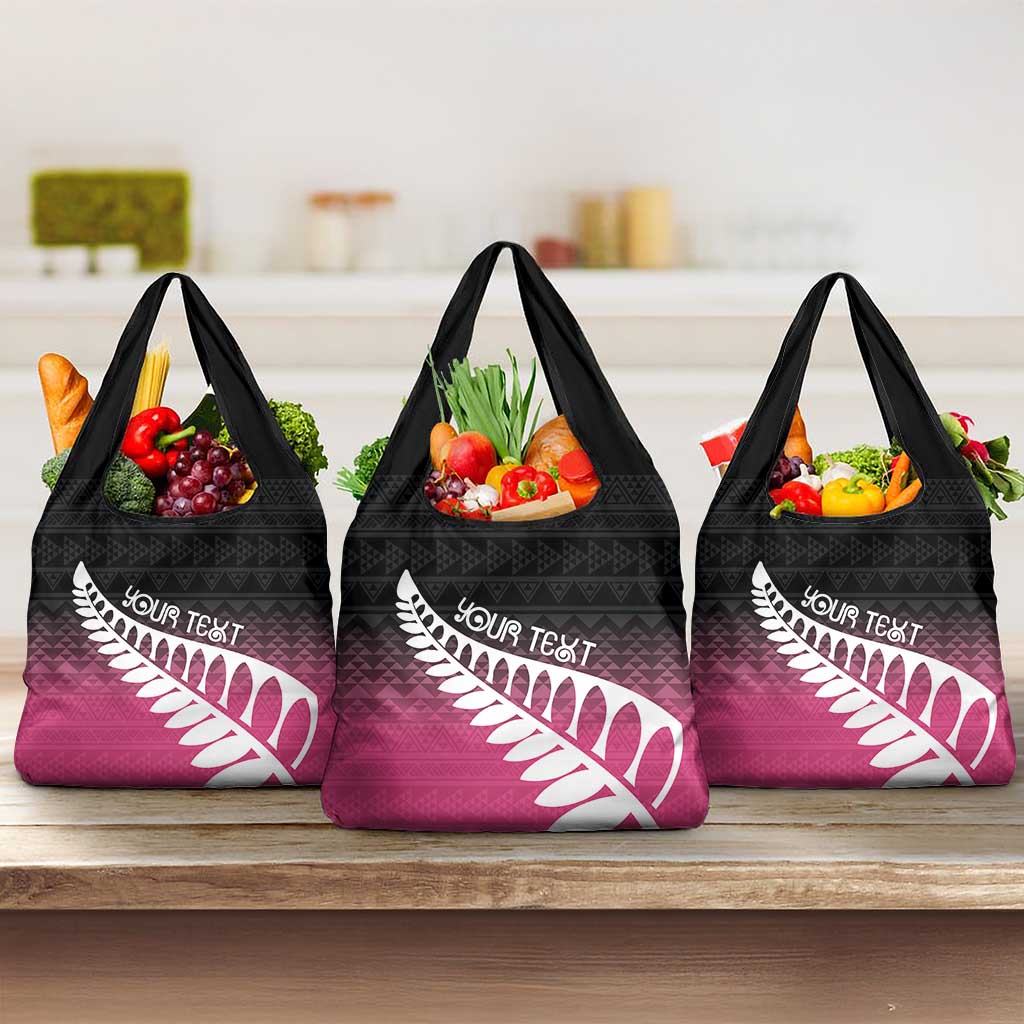 Pink Silver Fern Spirit Taniko Tukutuku Personalised Grocery Bag