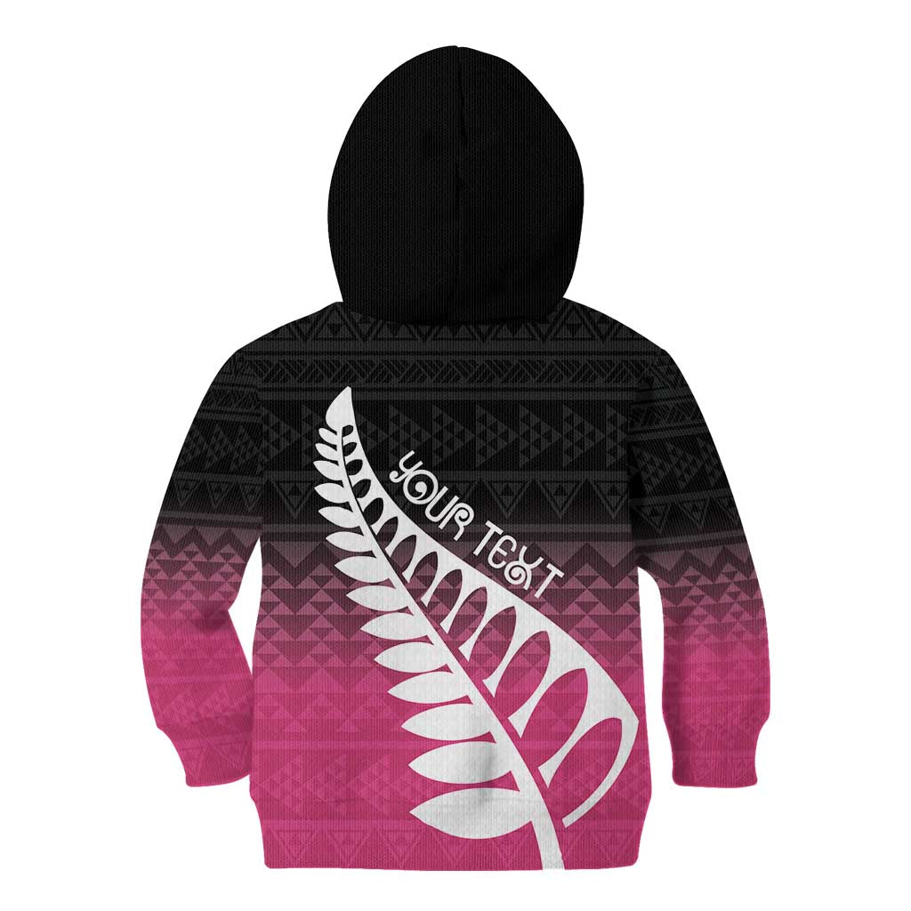 Pink Silver Fern Spirit Taniko Tukutuku Personalised Kid Hoodie