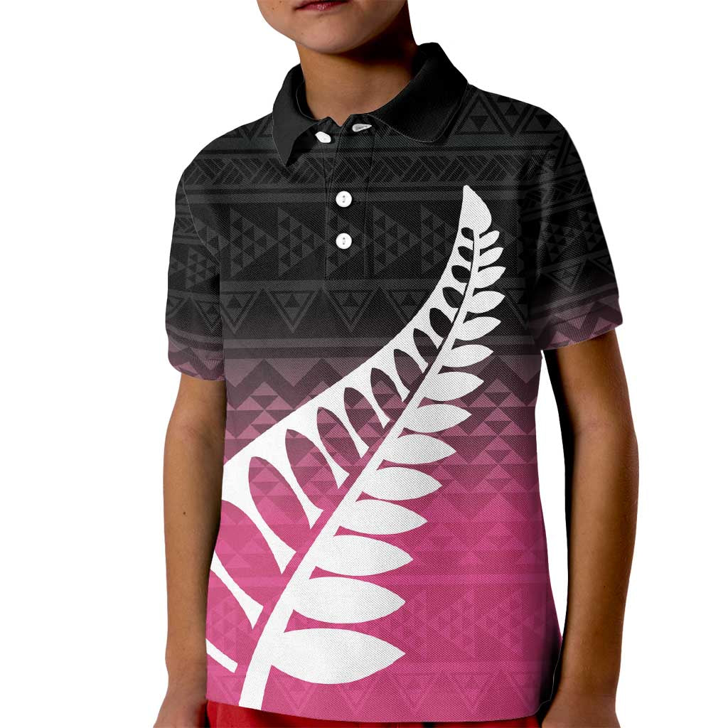 Pink Silver Fern Spirit Taniko Tukutuku Personalised Kid Polo Shirt