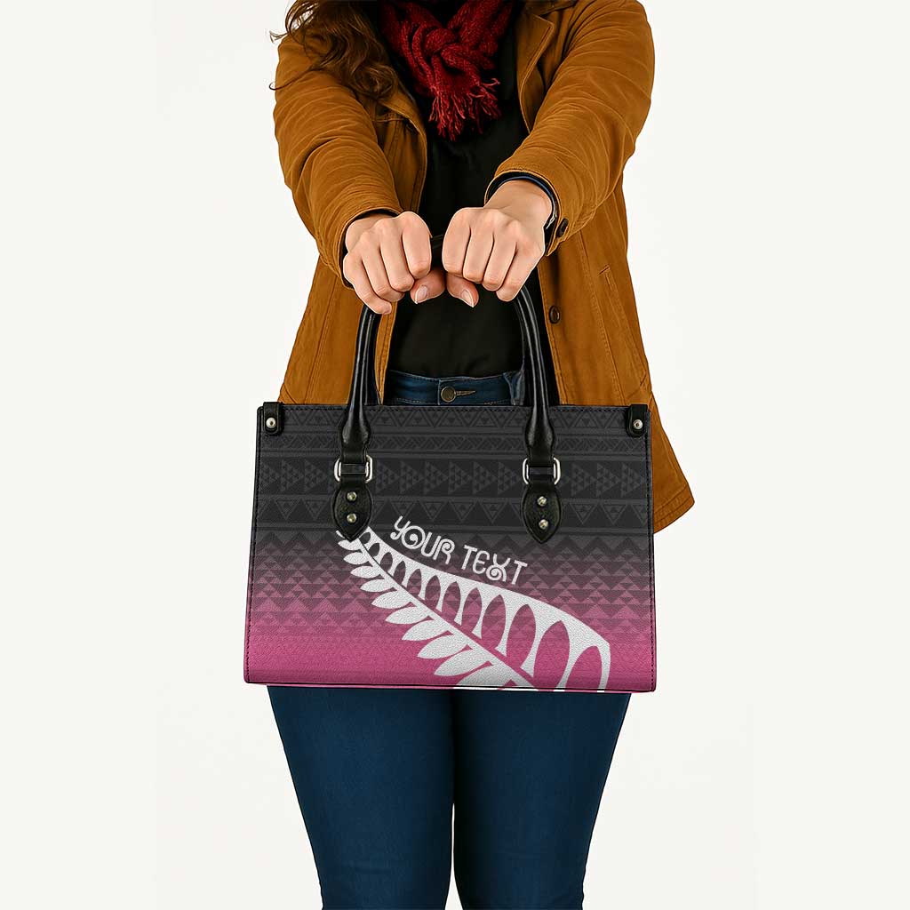 Pink Silver Fern Spirit Taniko Tukutuku Personalised Leather Bag - Polynesian Pride