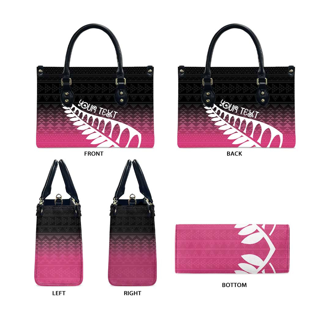 Pink Silver Fern Spirit Taniko Tukutuku Personalised Leather Bag - Polynesian Pride
