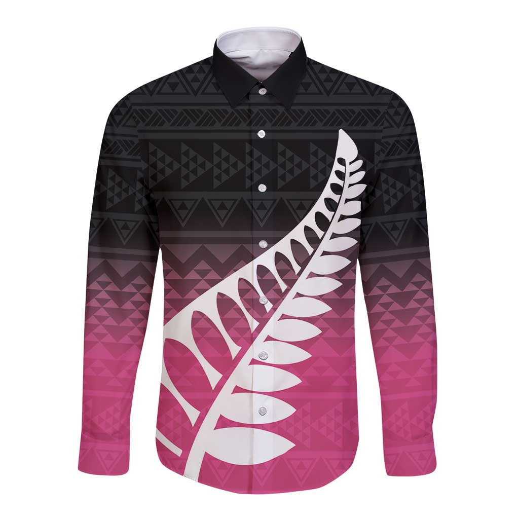 Pink Silver Fern Spirit Taniko Tukutuku Personalised Long Sleeve Button Shirt LT9 Unisex Pink - Polynesian Pride