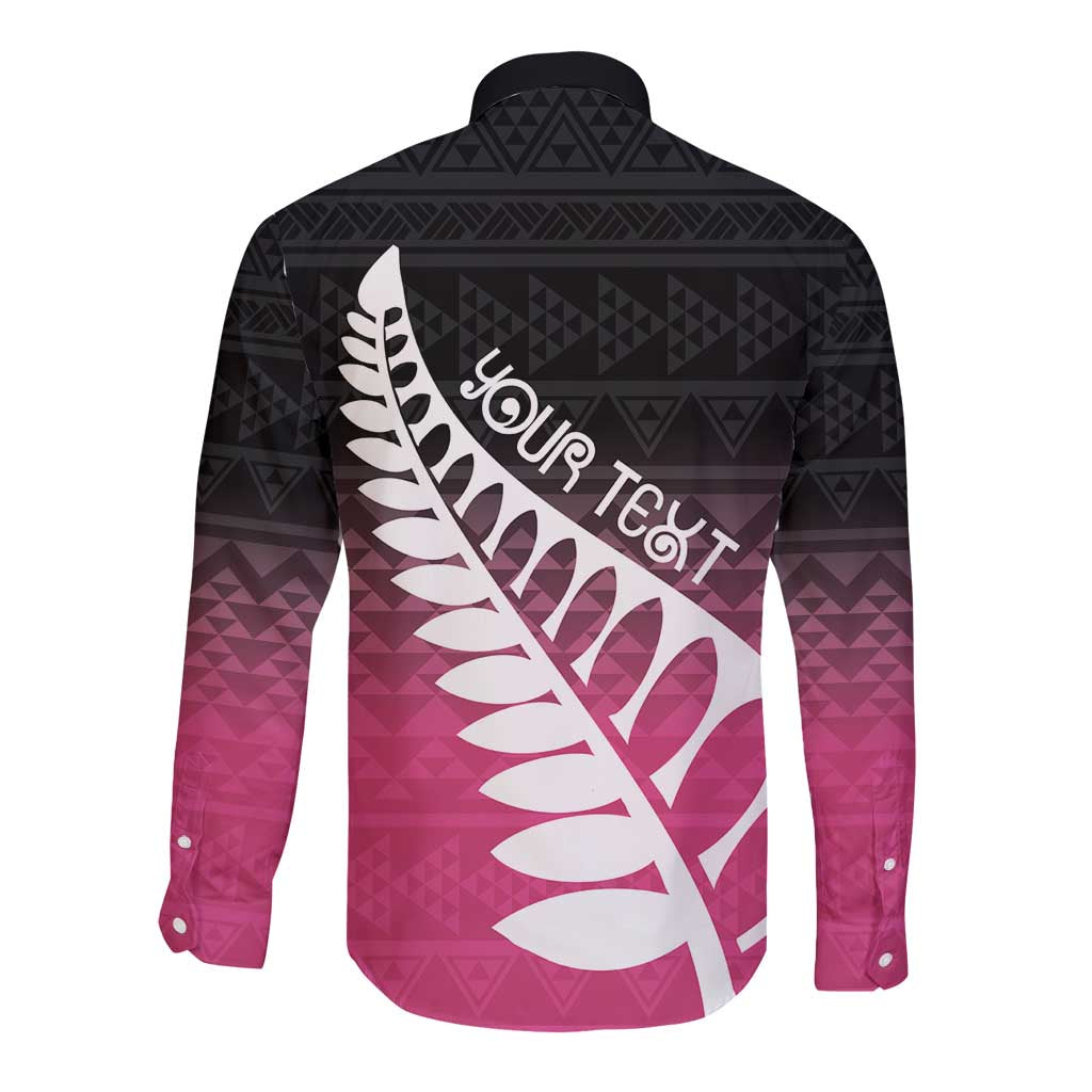 Pink Silver Fern Spirit Taniko Tukutuku Personalised Long Sleeve Button Shirt LT9 - Polynesian Pride