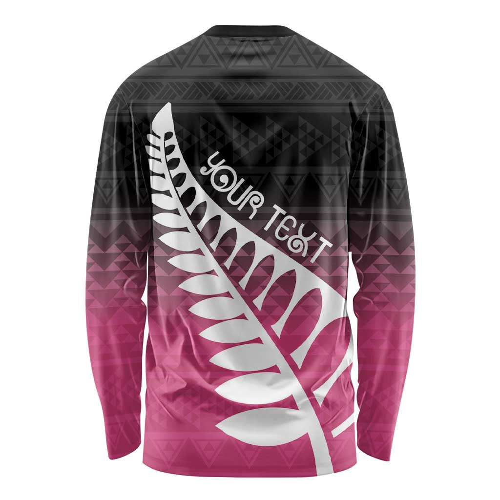Pink Silver Fern Spirit Taniko Tukutuku Personalised Long Sleeve Shirt LT9 - Polynesian Pride