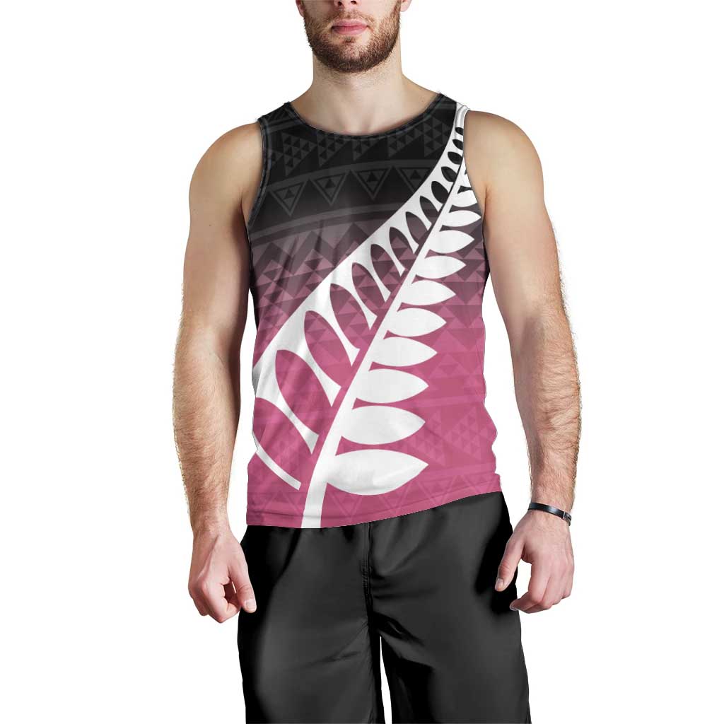 Pink Silver Fern Spirit Taniko Tukutuku Personalised Men Tank Top LT9 - Polynesian Pride