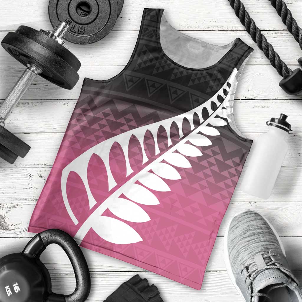 Pink Silver Fern Spirit Taniko Tukutuku Personalised Men Tank Top LT9 - Polynesian Pride